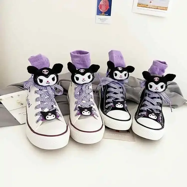 Sanrio Kawaii My Melody Students High-top Canvas Shoes Kuromi Cinnamoroll Anime Cartoon Fashion Graffiti Couple Shoes Sneakers