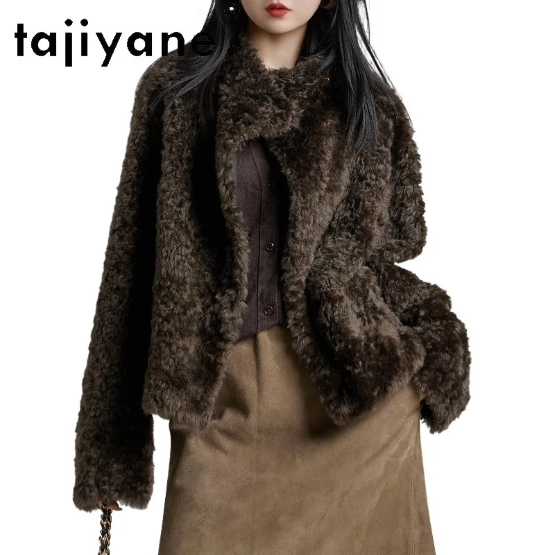 TAJIYANE Natural Lacon Fur Shearling Jacket Luxury Teddy Curly Outerwear Real Fur Coat Woman Short Fourrure Overcoat Winter 2026
