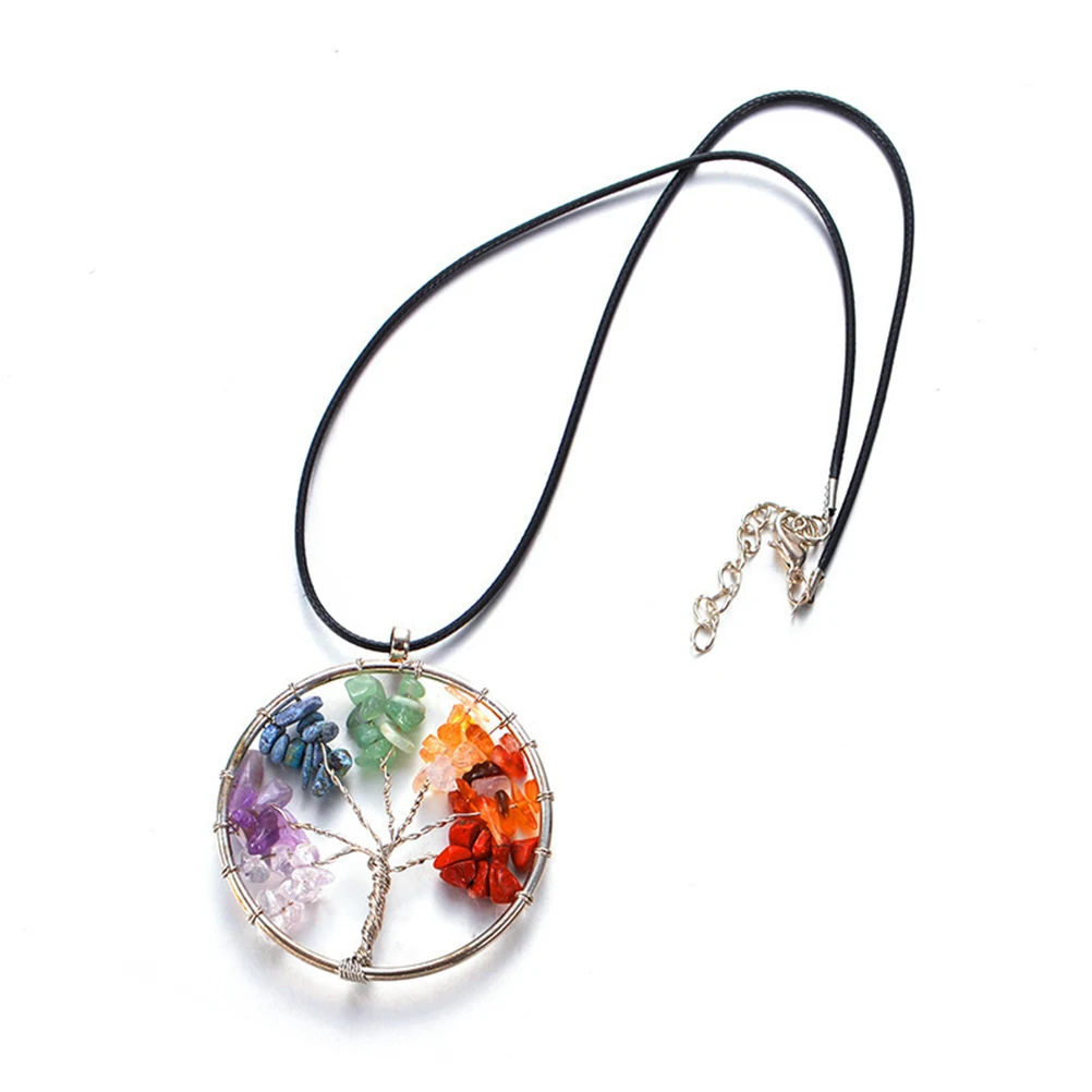 

2pcs Colorful Gravel Tree Of Life Necklace For Women Natural Stone Healing Pendant Promoting Beauty Health Gift Jewelry