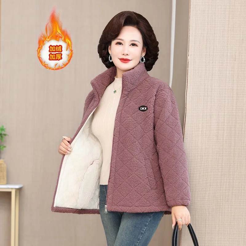 Warm Stitching Lamb wool Winter Jacket Female Fashion Plus velvet Thick Coat Short Casual Women\'s Zipper Outwear Tops