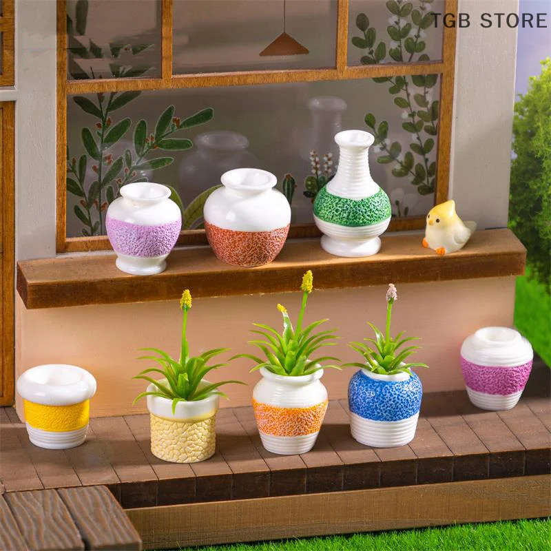 Juguete en miniatura para casa de muñecas, jarrón con estampado colorido, decoración artesanal para el hogar, juguete para juego para niños, Micro adornos para paisajismo, regalos, 5 uds.