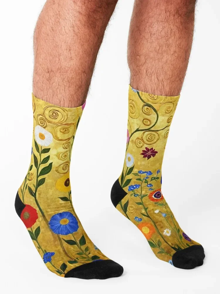 Gustav Klimt Flowers with Gold Socks ankle retro snow gifts Socks Male Women's