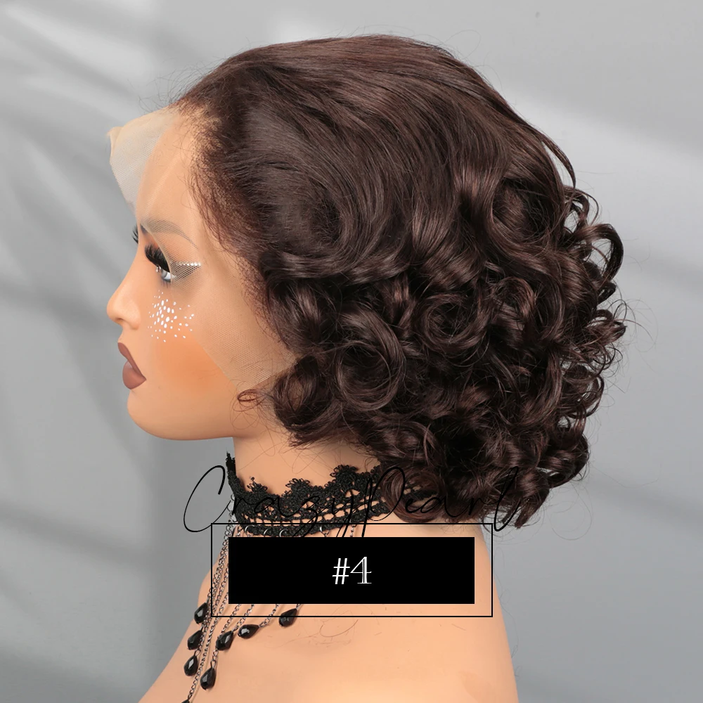 Burgundy 99J 13X4 Transparent Lace Frontal Loose Bouncy Wave Wavy Curly Human Hair Wig for Black Women Short Human Hair Wigs image 3