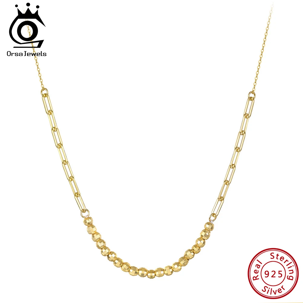 

ORSA JEWELS Trendy Paperclip Chain Choker Necklace Ball Beads Charm 925 Sterling Silver Lady Hip Hop Jewelry Birthday Gift APN57