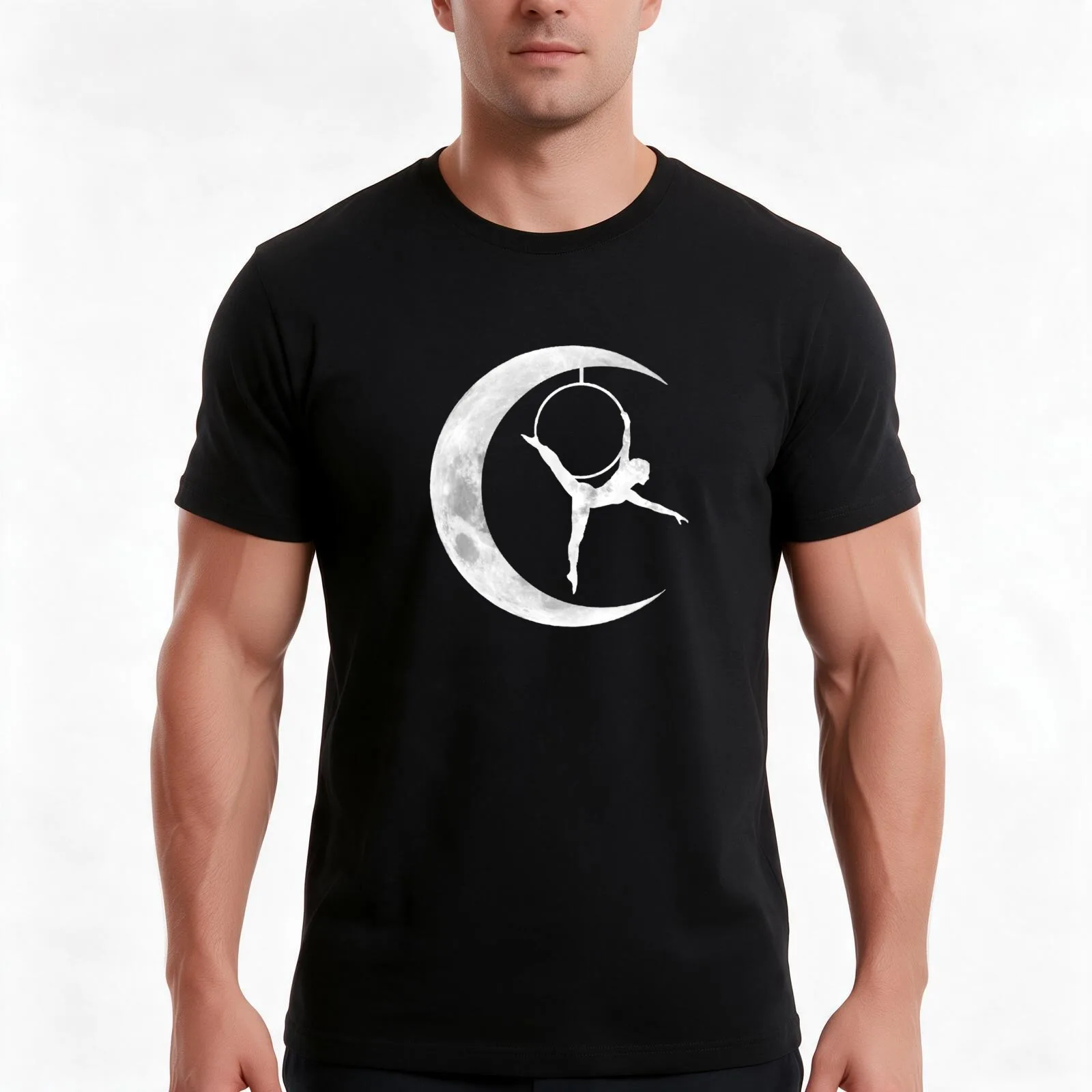 Crescent Moon Aerial Hoop T-Shirt, Summer Casual Cotton Tee, Oversized Streetwear Tops, Vintage Graphic Print, Unisex Men Women