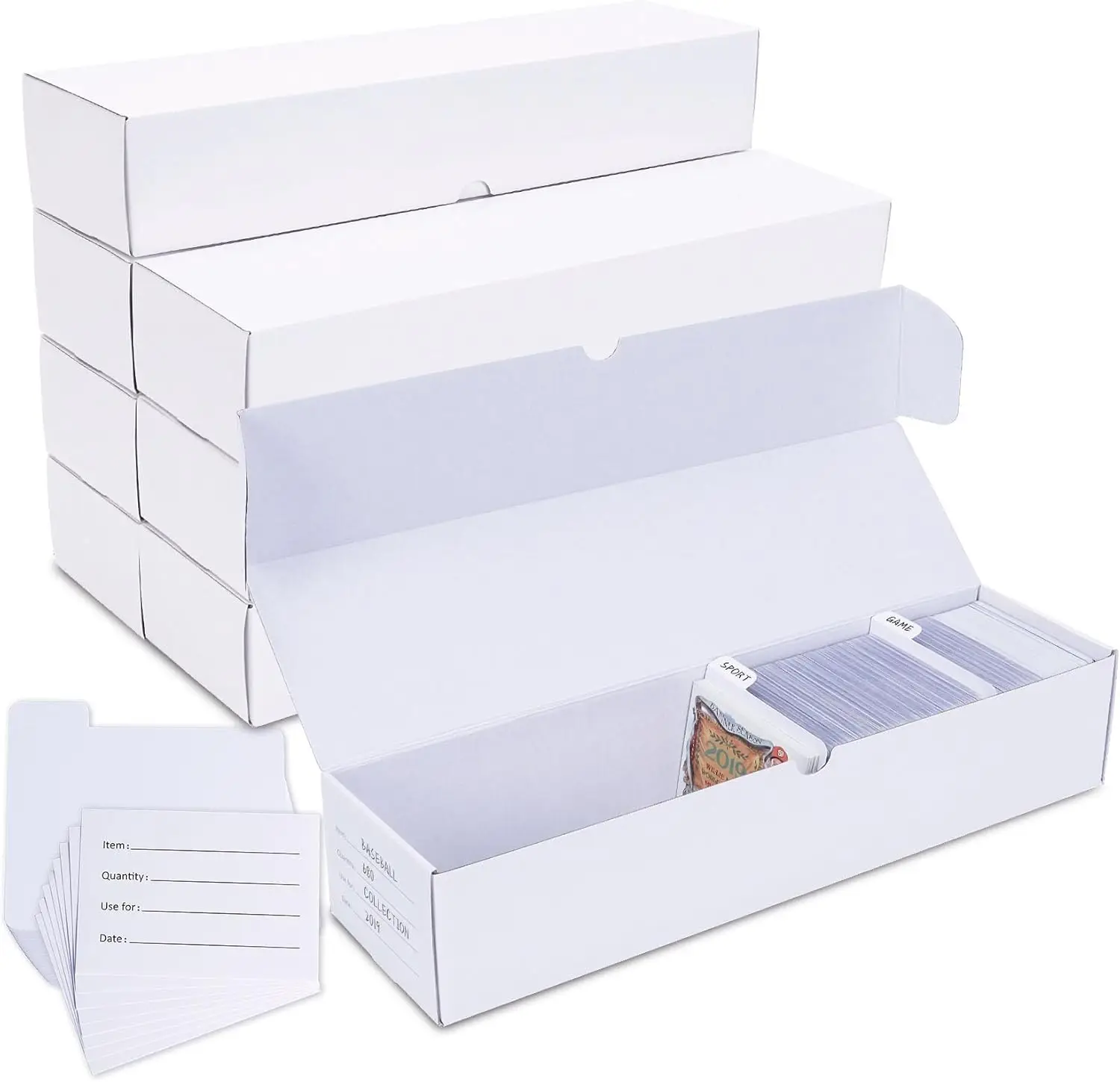 

Набор из 8 коробок для хранения коллекционных карт с разделителями и этикетками, вмещает 1000 карт для TCG/Magic, горизонтальный дизайн, 14,4 дюйма