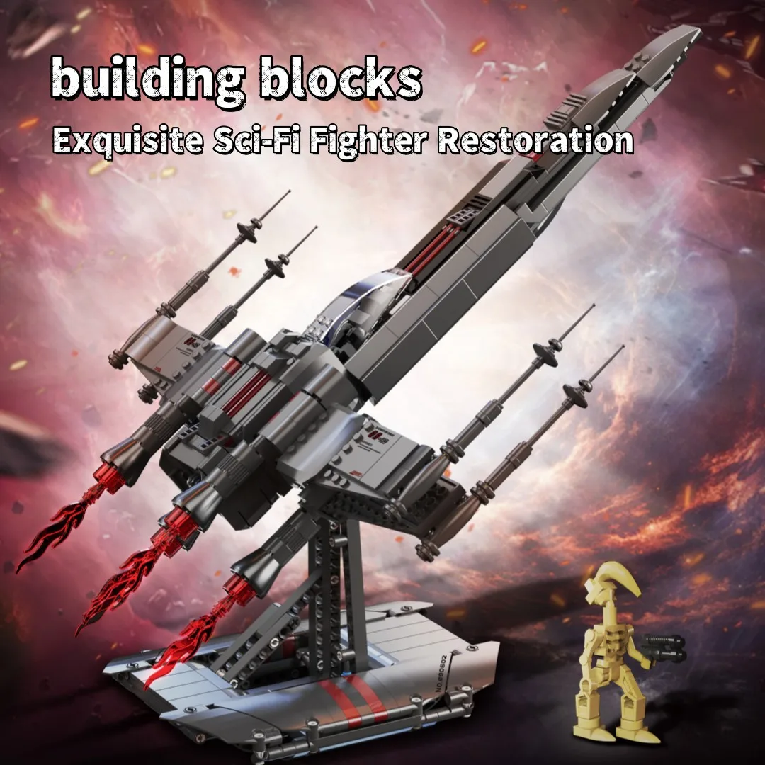 Sci-Fi X Wing Fighter Building Blocks 838Pcs Space Warplane Model Bricks with Display Stand Adjustable Wings Collectible Toy Per