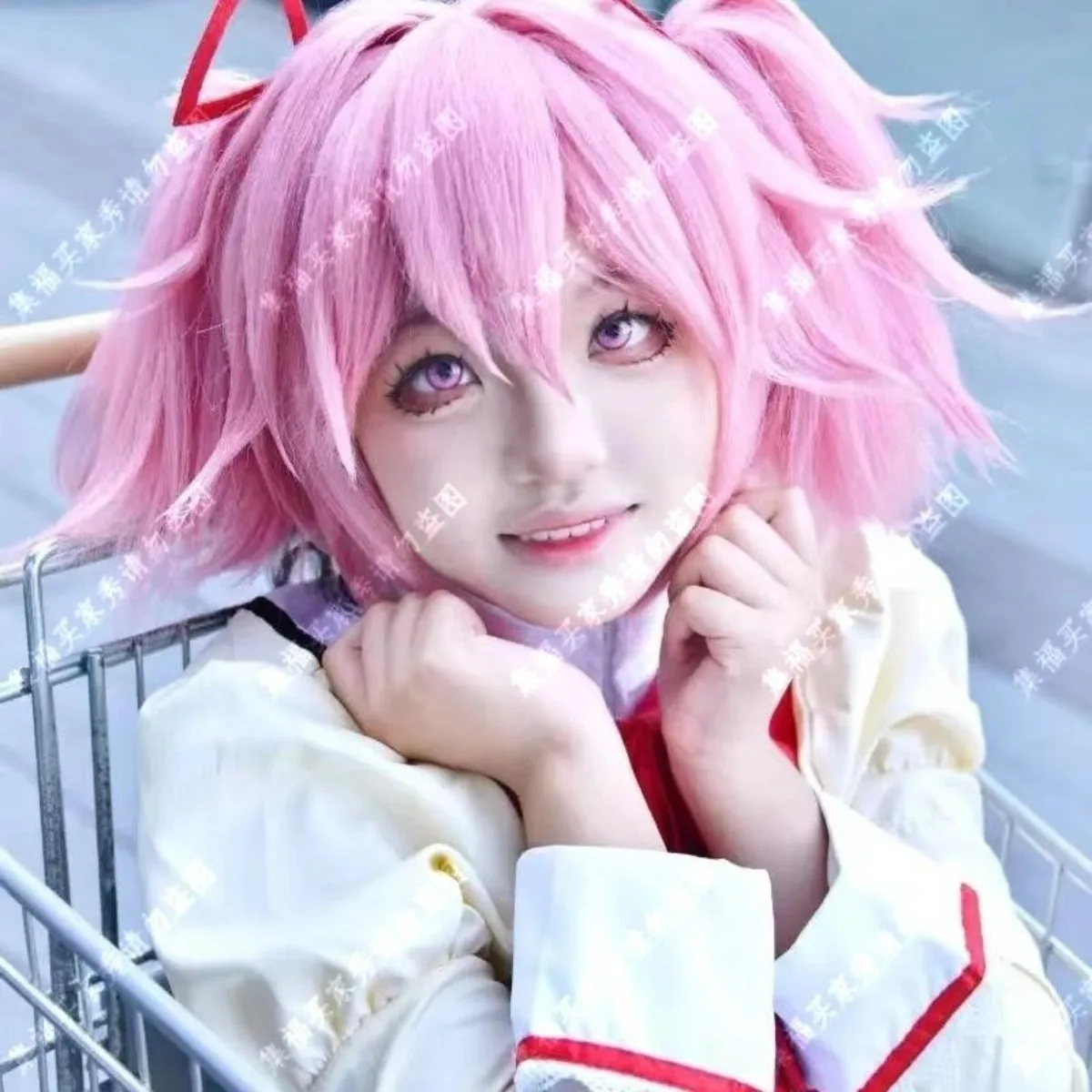 Peruca cosplay rosa com rabo de cavalo duplo para Madoka Kaname |   Simulação de couro cabeludo e estilo preciso de anime, fantasia de menina mágica