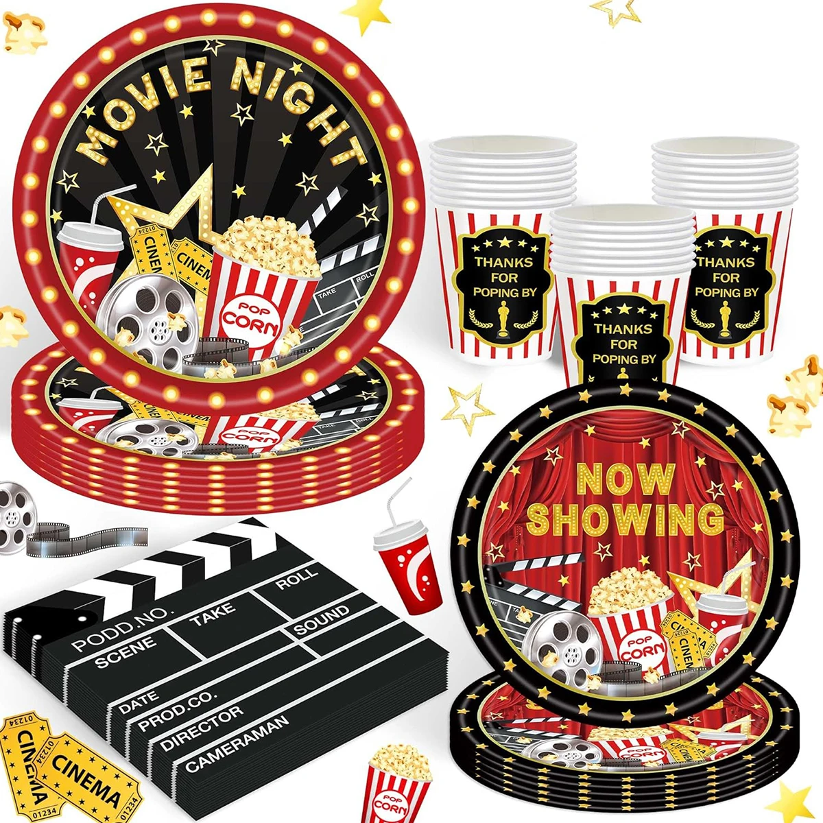 Movie Night Theme Disposable Tableware Hollywood Cinema Festival Party Decoration Movie Theme Birthday Party Supplies