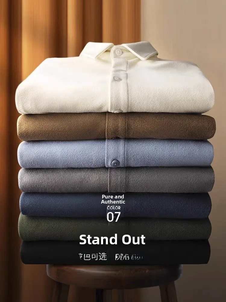 

Мужская повседневная рубашка с длинным рукавом, воротником-стойкой, теплая, осенняя новинка, не требует глажки