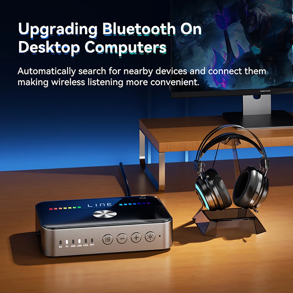 

NFC Bluetooth 5.3 Audio Receiver Transmitter RGB Colorful Light USB 3.5MM AUX RCA Coaxial Optical DAC Converter Wireless Adapter