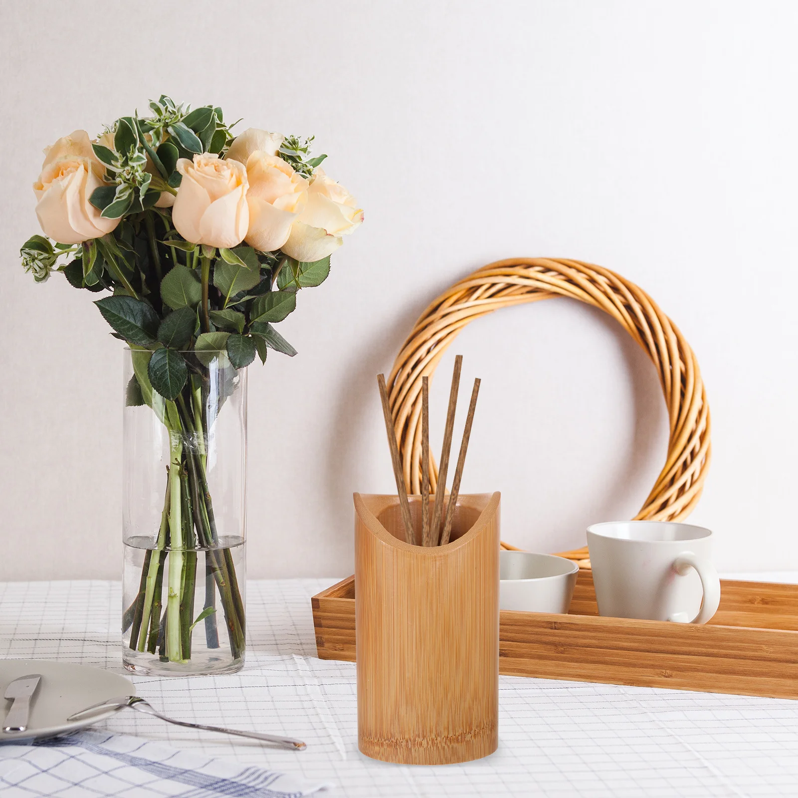 

Bamboo Chopsticks Storage Holder Reusable Kitchen Utensil Organizer Cutlery Canister for Countertop Kitchen Supplies