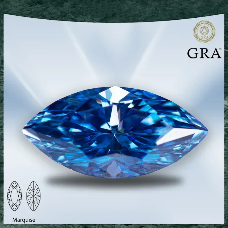 

Moissanite Stone Marquise Cut Sapphire Blue Color VVS1 with GRA Certificate for Gemstone Charms Advanced Jewelry Making Material