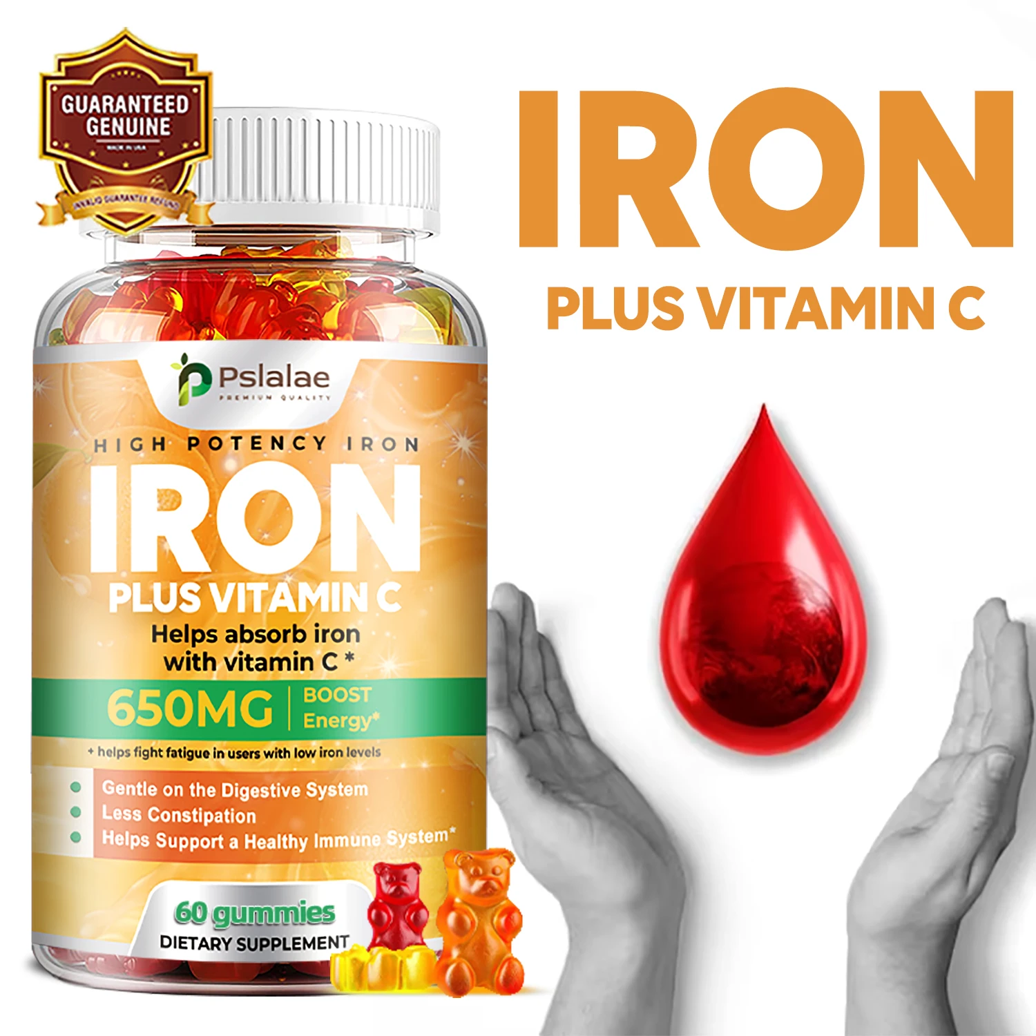

Iron Gummies - Promotes Red Blood Cell Production, Blood Circulation, Enhances Energy Levels, Immune Support - 60 Gummies