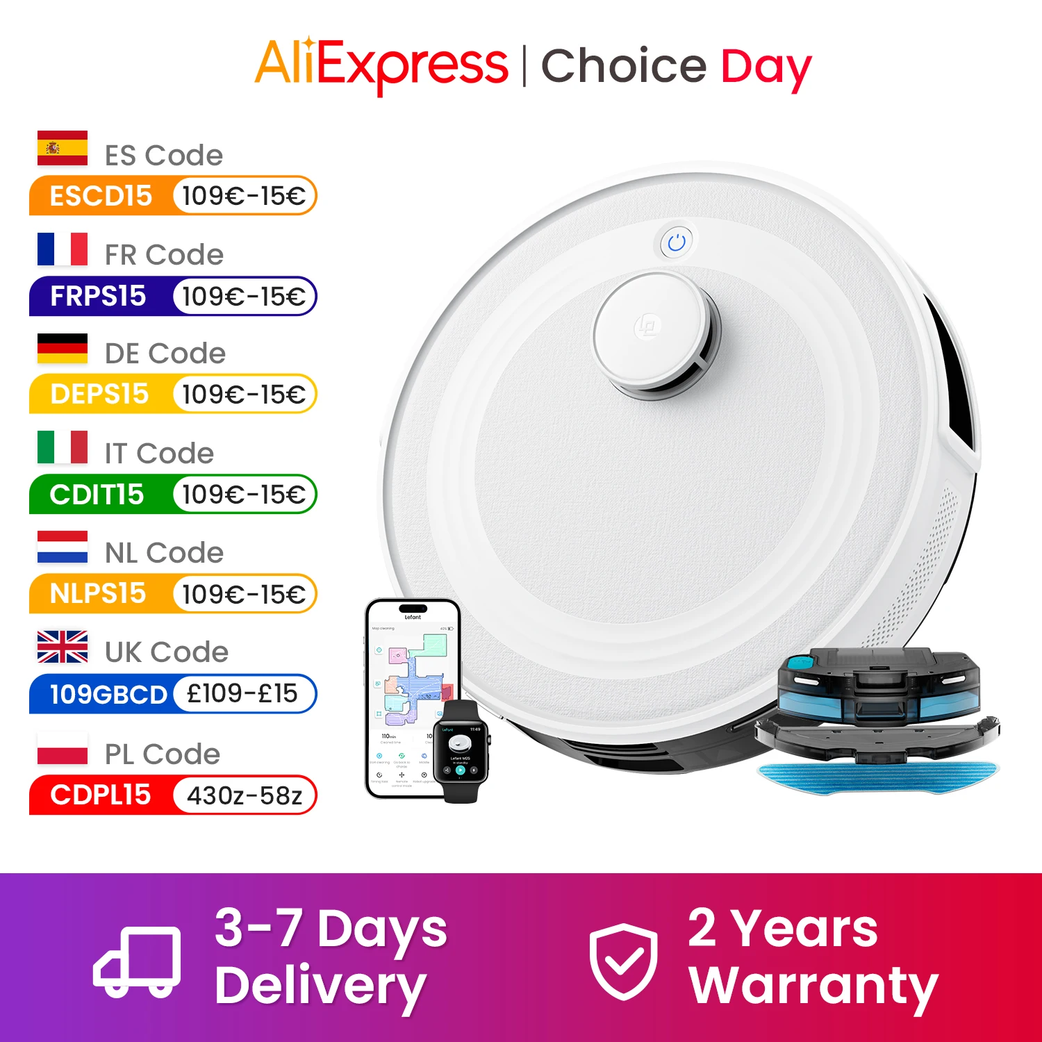 LEFANT M2 Robot aspirateur, navigation laser dToF, 6000 Pa, anti-emmêlement, nettoyage des zones sélectionnées, idéal pour les poils d'animaux, les tapis