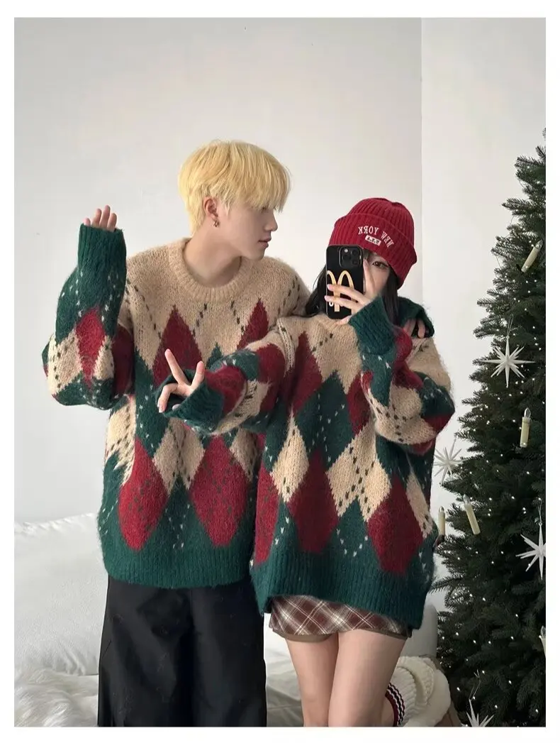 

Woolen sweater pullover, short round neck sweater, spring and autumn thin style, fashionable and western-style wool print base s