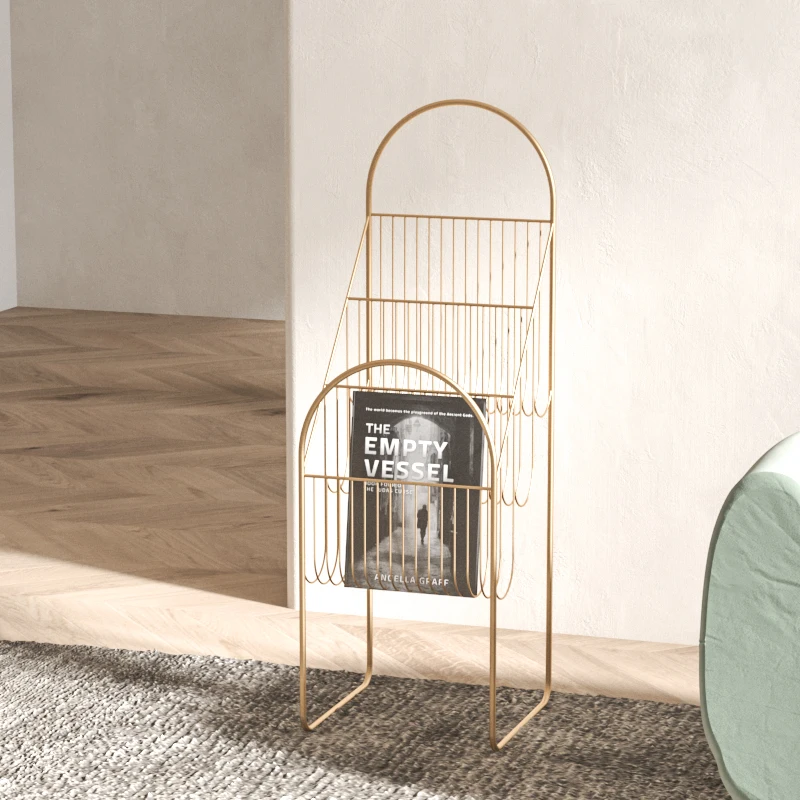 Scandinavian Iron Magazine Rack Office Newspaper Holder Multi-Purpose Book Stand with Storage Modern