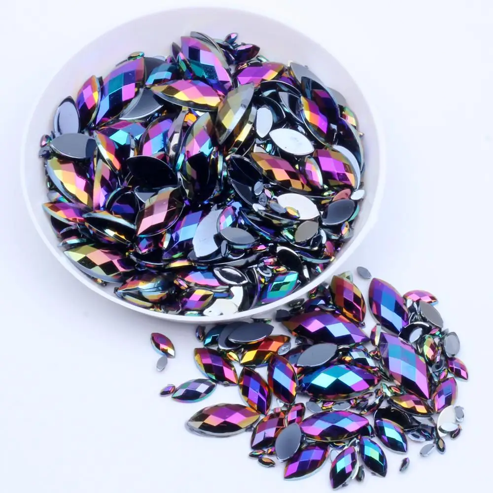 

Rhinestones 7x15mm AB colors 2000pcs Acrylic Flatback Marquise Earth Facets Acrylic Rhinestone Glue On Strass High Shine Beads