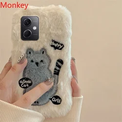 Korean Cute Cat Fur Fluffy Phone Cases For Xiaomi Redmi Note 12S 13 12 Pro Plus 13R 13C A3 Mi Poco M6 X6 14 13T Girl Gift Cover