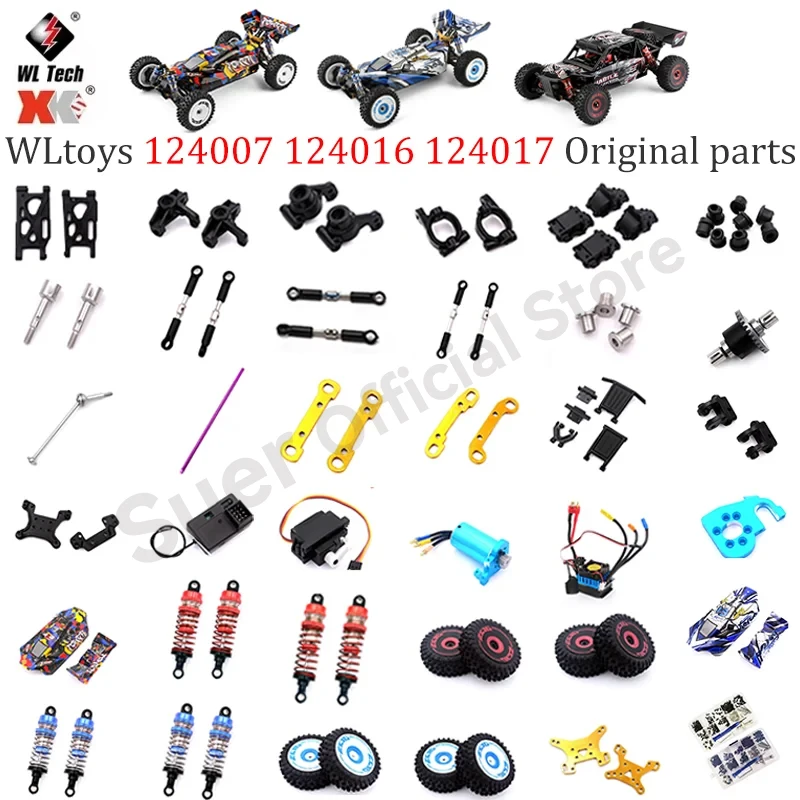 Peças de Reposição Originais WLtoys 124007 124016 124017 1/12 RC: Braço Oscilante, Copo de Direção, Caixa de Direção, Tampa, Eixo de Transmissão, Engrenagem, Pneu