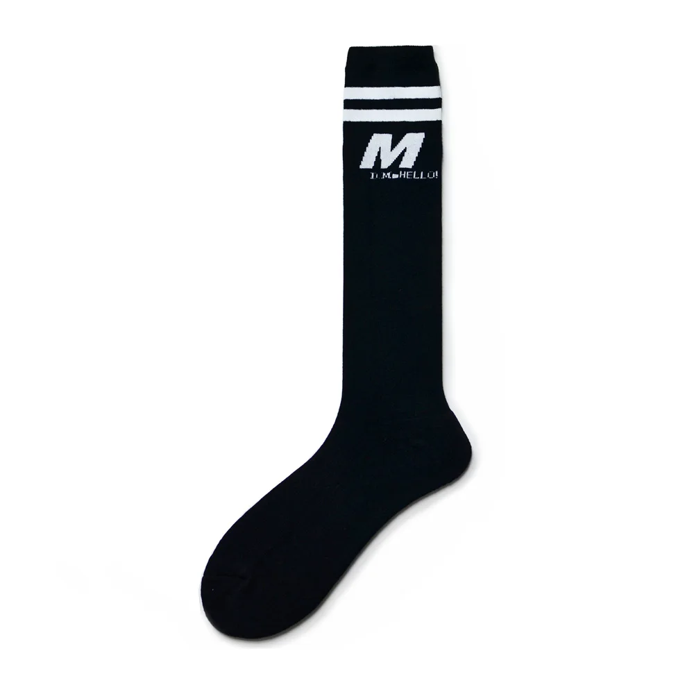 Fashion Sweet Striped Tall Socks Solid Color Letter Wool Bottom Long Tube Sports Football Interest