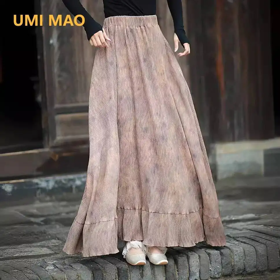 

Юбка UMI MAO Femme, новинка весны и лета, крутая бриз, японский дзен, ретро-юбка с принтом морщин, высокая модная женская юбка Y2K