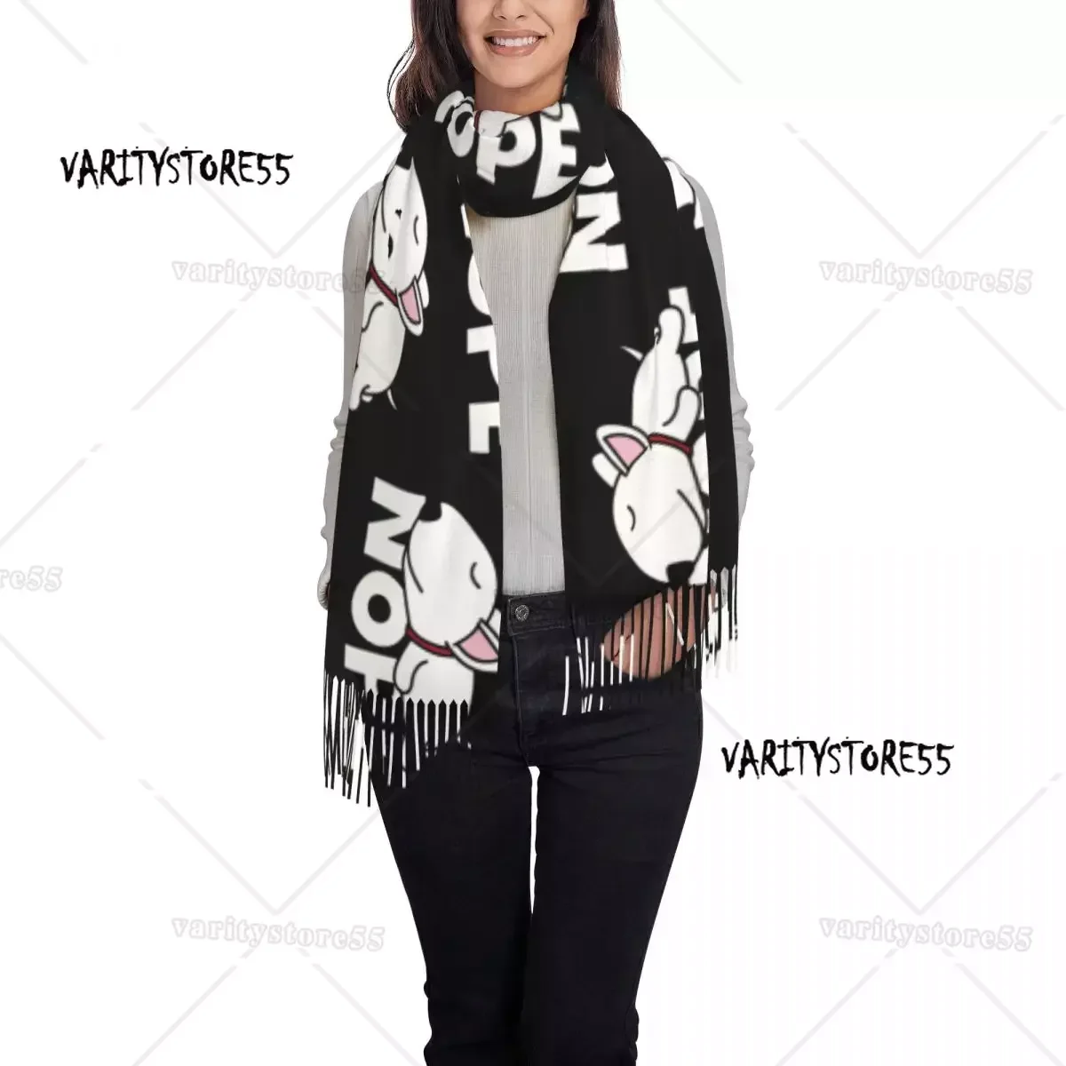 Nope Bull Terrier Dog Lazy Tassel Scarf Women Soft Animal Pet Shawl Wrap Ladies Winter Fall Scarves