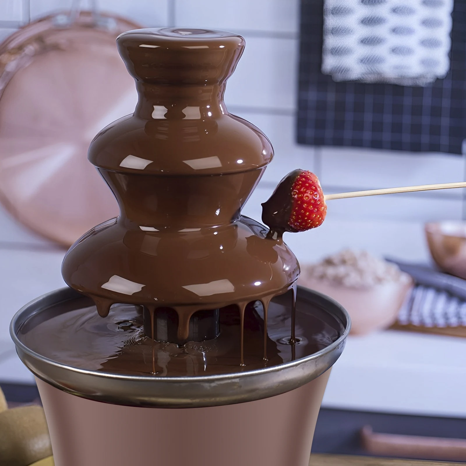 Electric Chocolate Fountain Machine 3Layer Hold 10oz Chocolate Fondue Fountain Cheese Fountain Melting Machine Household US Plug