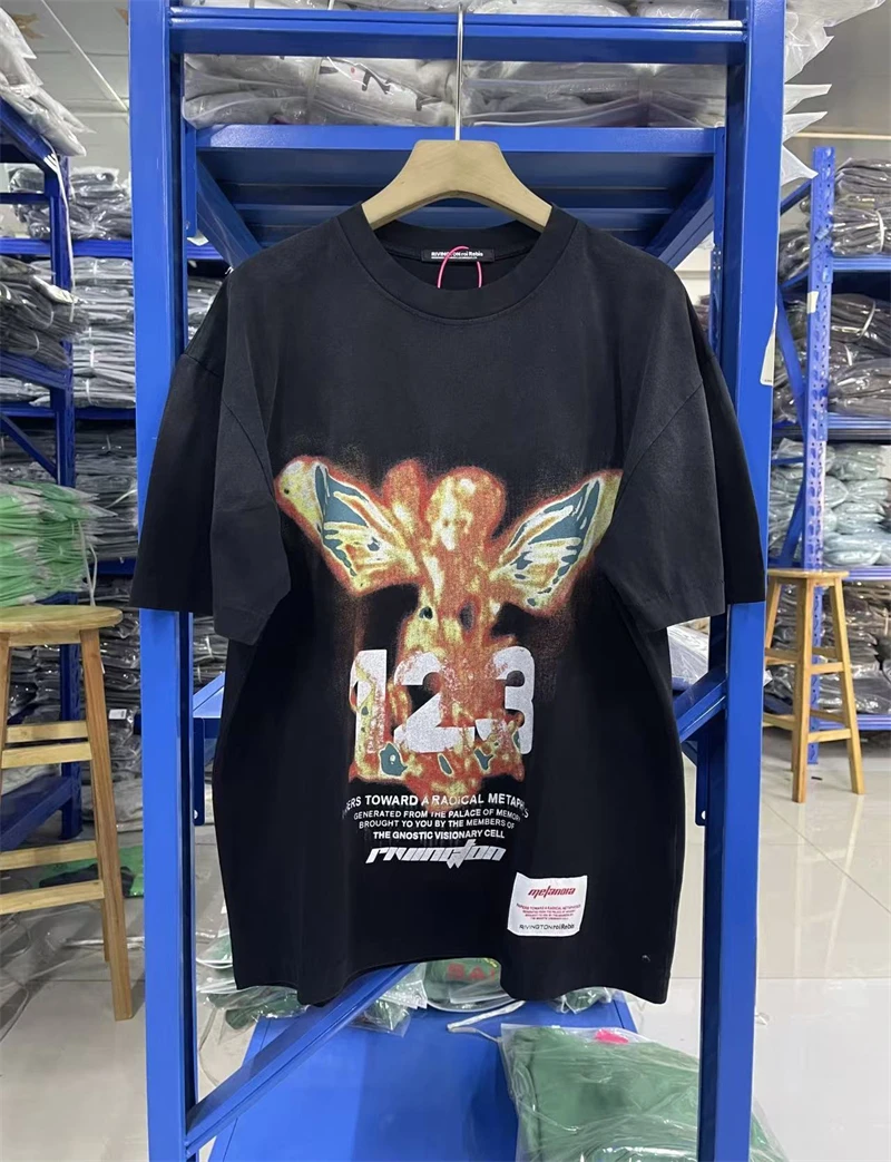 

Summer RRR123 New Lava Print Pattern Washed Vintage Short Sleeved Cotton Sports Comfortable Loose Round Neck Trendy T-shirt