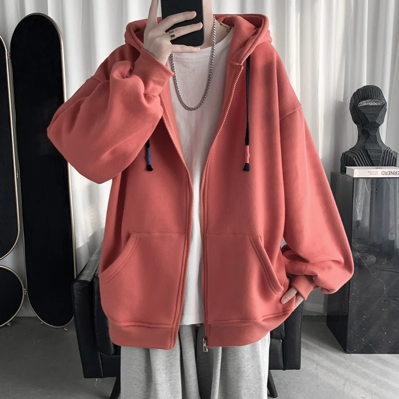 

New Men's Hoodies Sweatshirts Zipper Hoodie Solid Color Hip Hop Mens Hooded Jacket Loose Track Hoodie Jacket Coat Streetwear