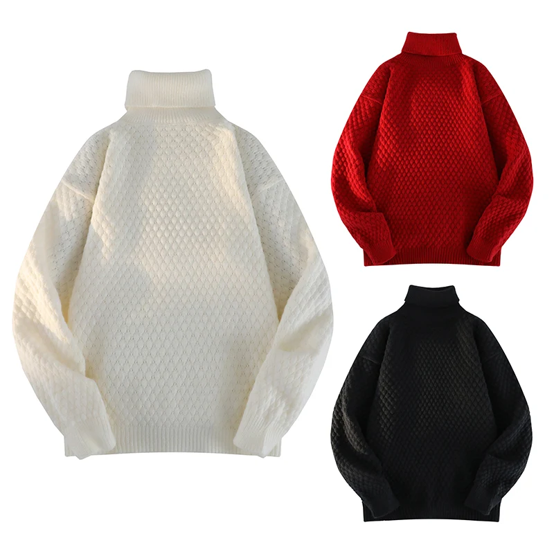 

Korean Popular Clothes Men's High Neck Sweater Solid Color Pullover Knitted Warm Turtleneck Sweatwear Woolen Mens Winter