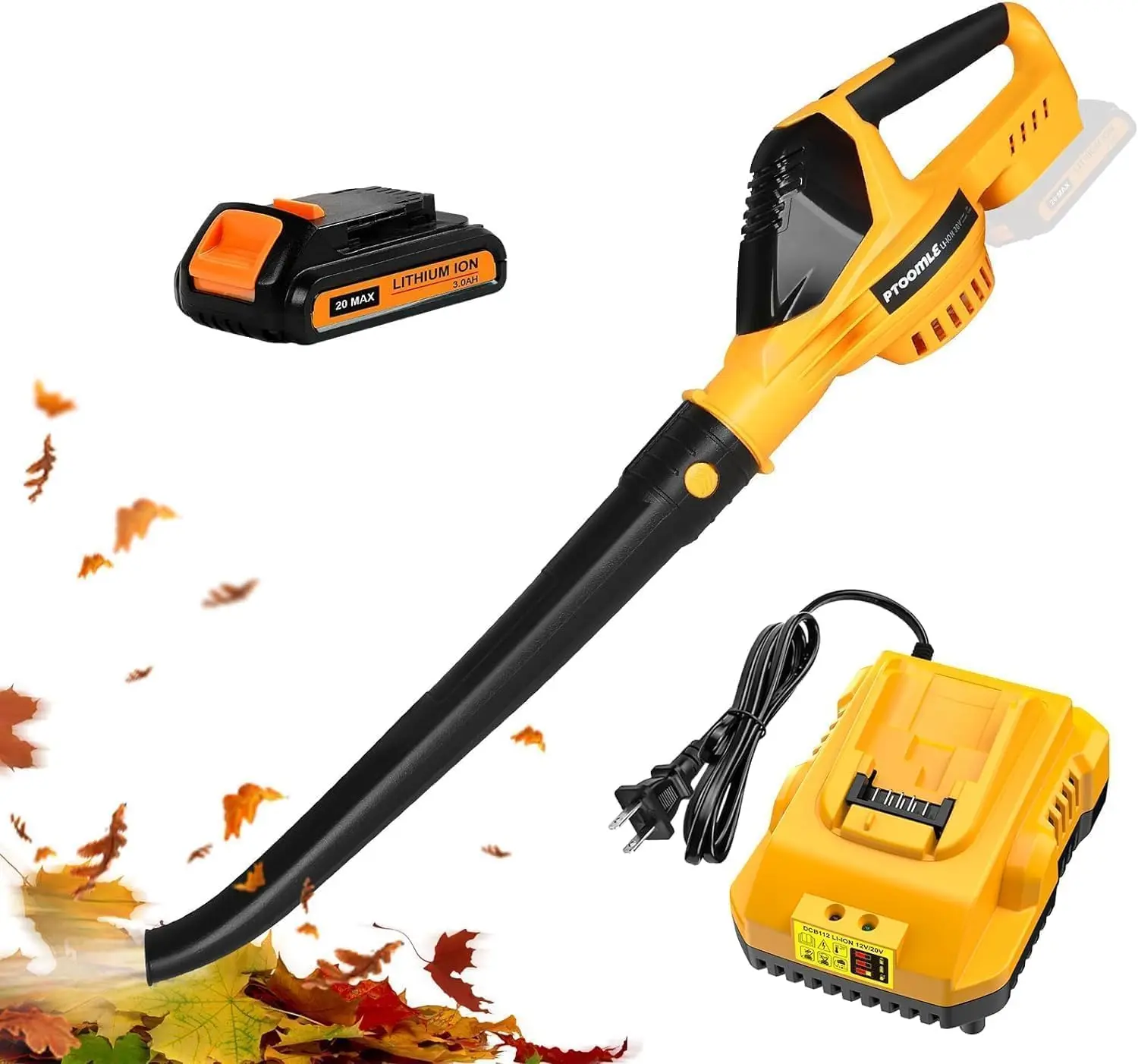 Cordless Leaf Blower for Dewalt 20V Max Battery with DCB112 Charger and 3.0A Battery, 5-Level Speed Control Brushless Motor Leaf