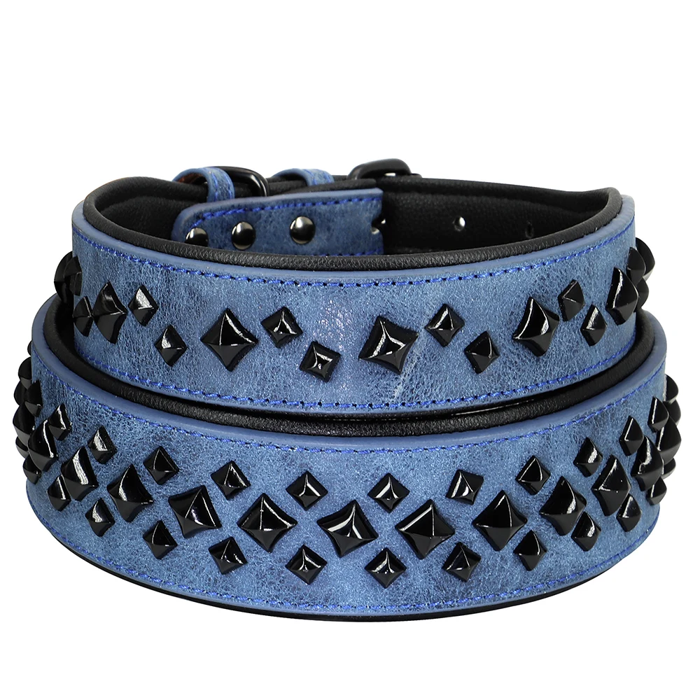 Cool Spiked Studded Dog Collar Luxurious Leather Dog Necklace Collars Big Dogs Necklace Adjustable For Medium Large Dogs Pitbull