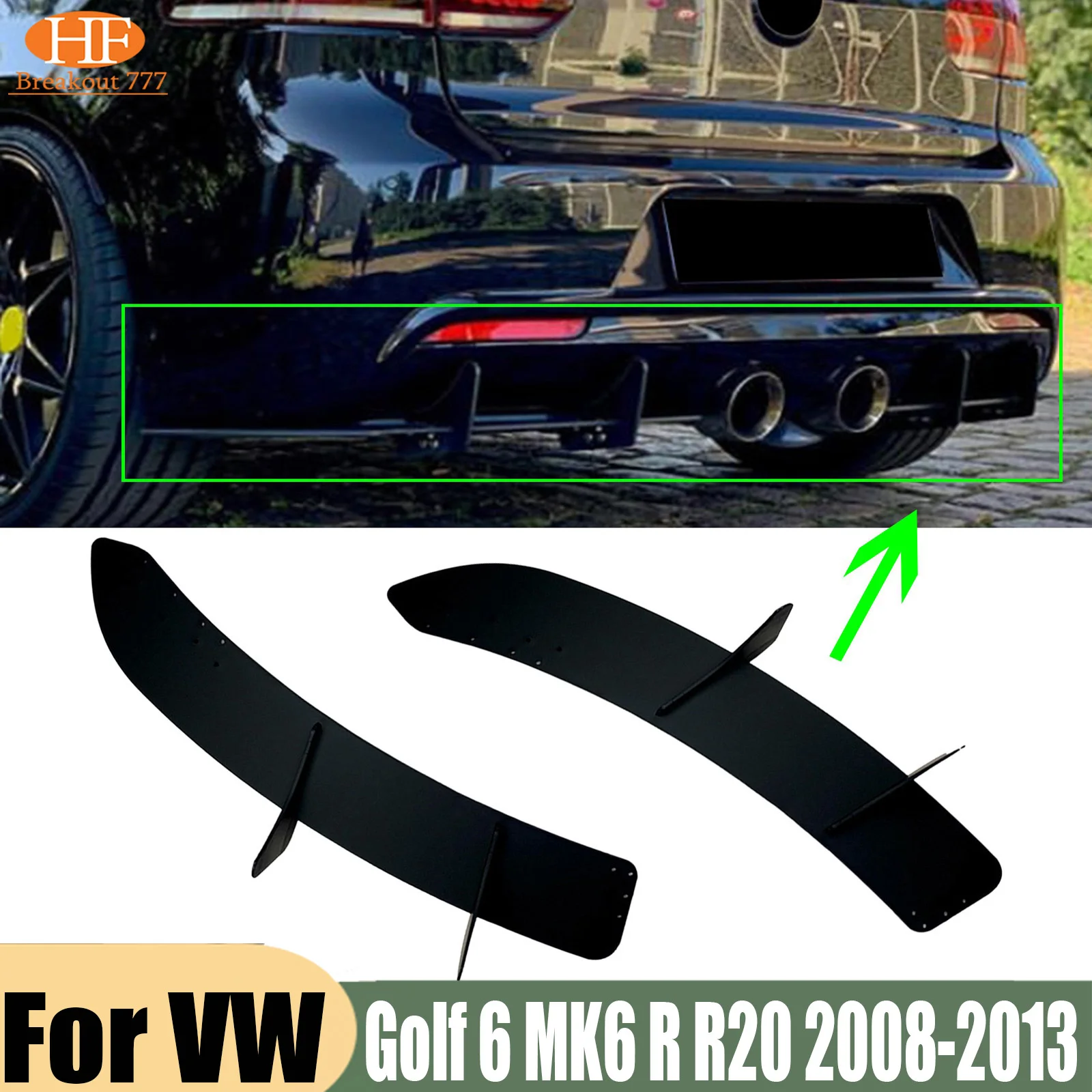 2x Rear Bumper Diffuser Spoiler For VW Golf 6 MK6 R R20 2008-2013 Car Rear Bumper Diffuser Tail Splitter Spoilers Protector