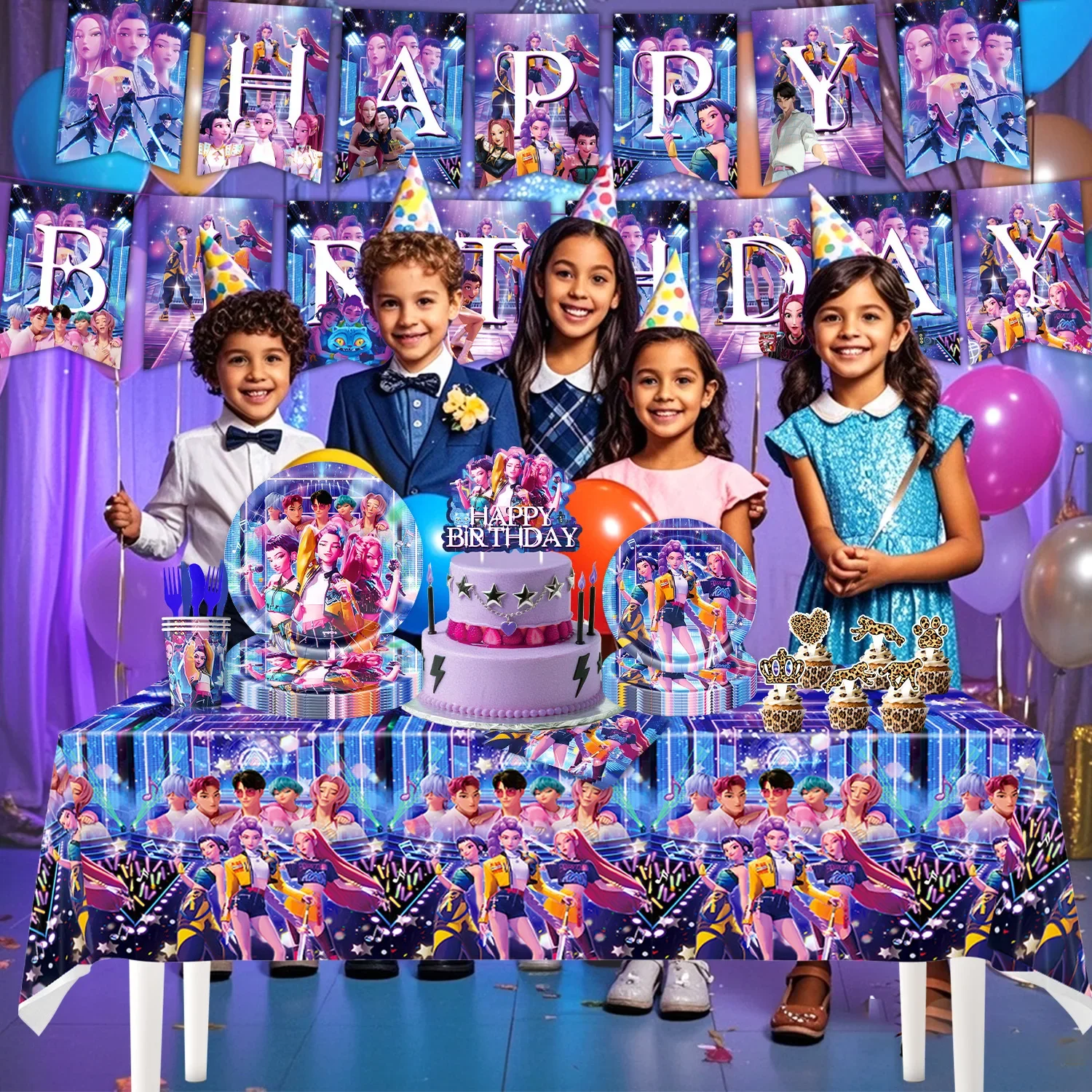 

Party Tableware Banners Balloons BirthdayDecoration Cake Topper Insert for Baby Shower Kpop Demon Hunter Decoration Disposable