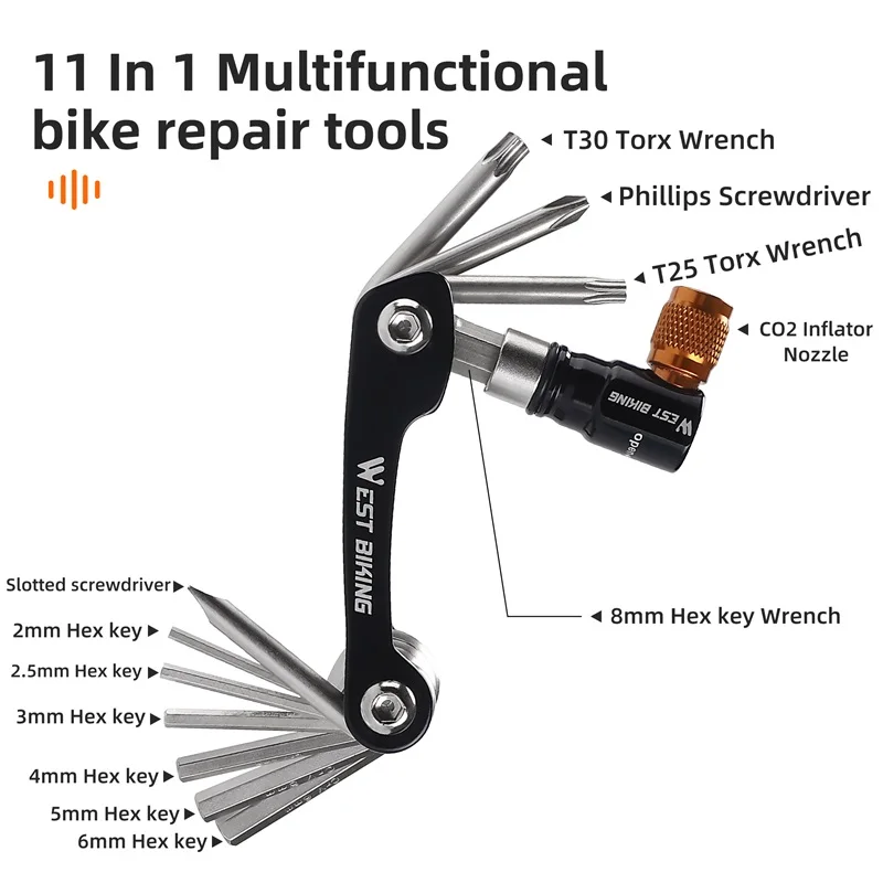 WEST BIKING Cycling Multifunction Tools Portable Kit CO2 Pump Professional Cr-V Alloy Hex Wrench Screwdrivers Bicycle Multitools