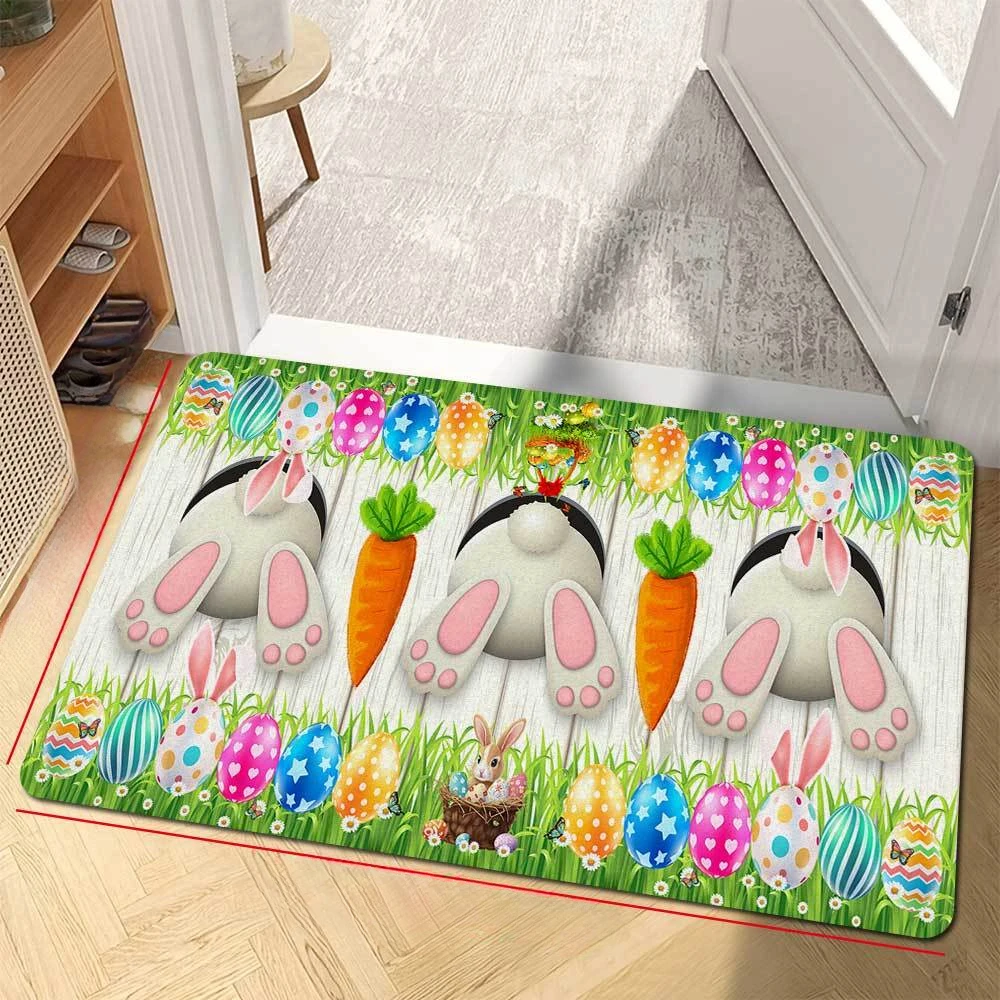 Easter Eggs Rabbit Butt Carrot Non-slip Kitchen Mat Living Room Front Door Entrance Doormat Bedroom Balcony Bath Toilet Door Mat