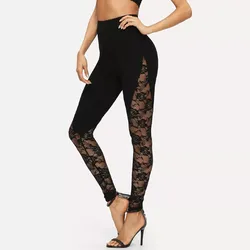 Women High Waisted Leggings Lace Floral Patchwork Long Pants Female Seamless Basic Plain Fitness Stretch Leggings Plus Size