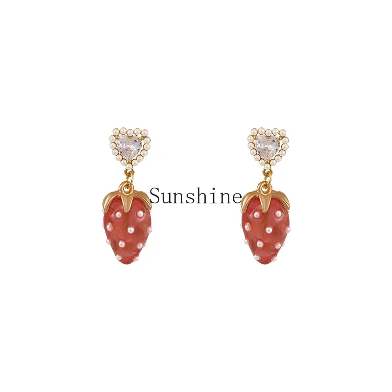 Strawberry Love Earrings 925 Sterling Silver Needle Diamond Earrings Premium