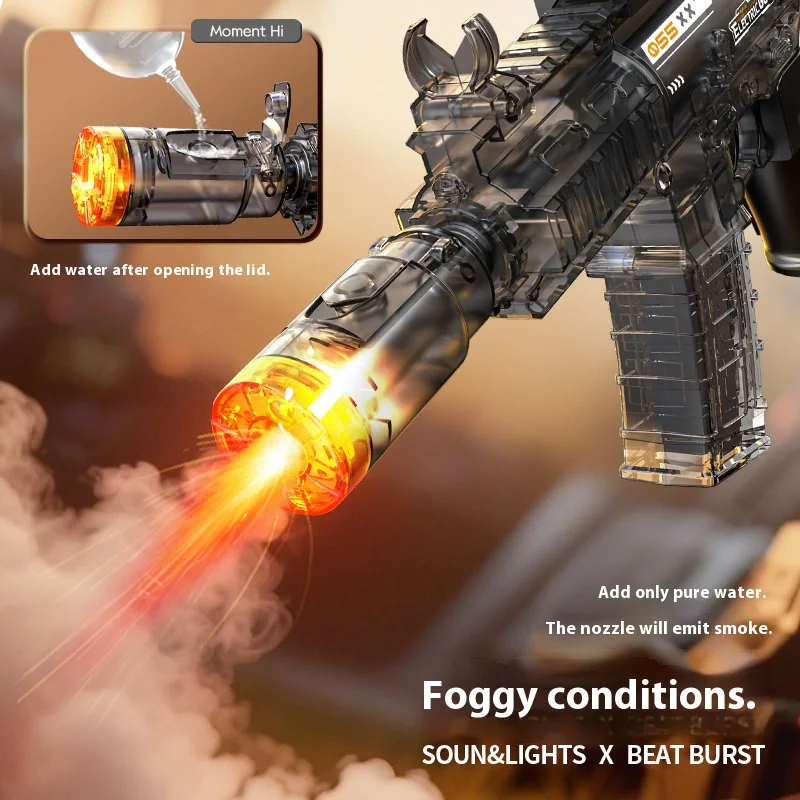 Nieuw elektrisch spuitspeelgoedpistool met geluidslicht Cool Spray Water Fighting simuleert geluidseffect Machinepistool Kinderspeelgoedcadeau