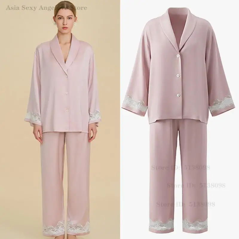 High-End 2PCS Pajamas Set Simple Solid Color Home Clothes Spring Summer Long Sleeves Top&trouser Pijama Mujer Elegant Sleepwear