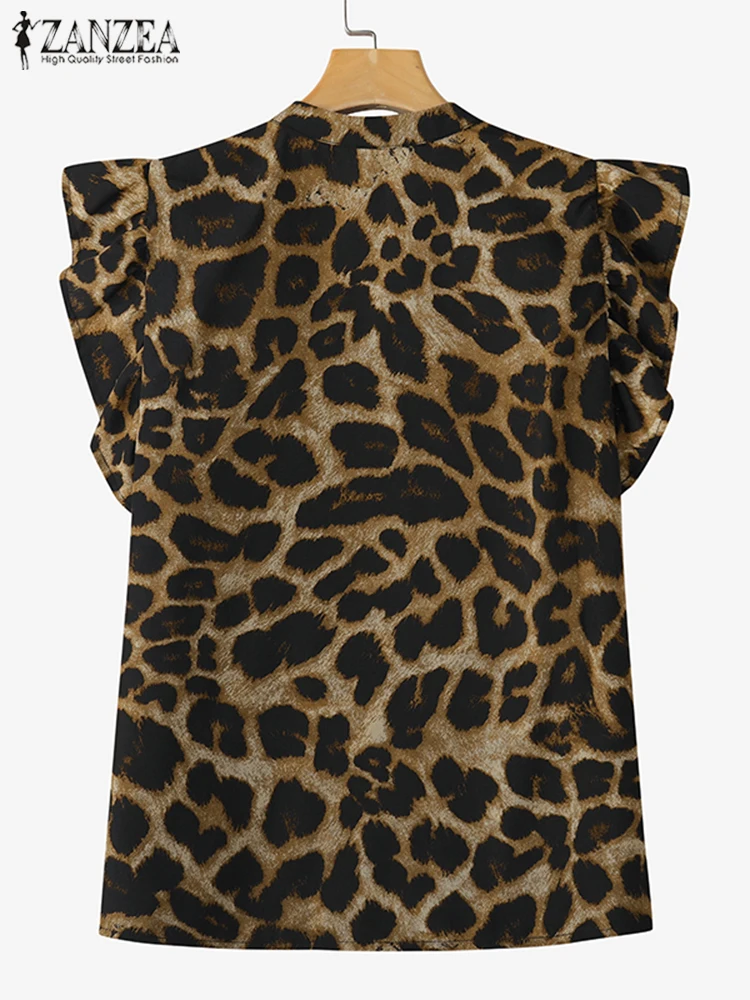 ZANZEA Casual OL Werk Shirts Vrouwen Luipaard Afdrukken Tops 2025 Fly-ing Mouw Verstoorde Blouses Vrouwelijke Zomer losse V-hals Tops