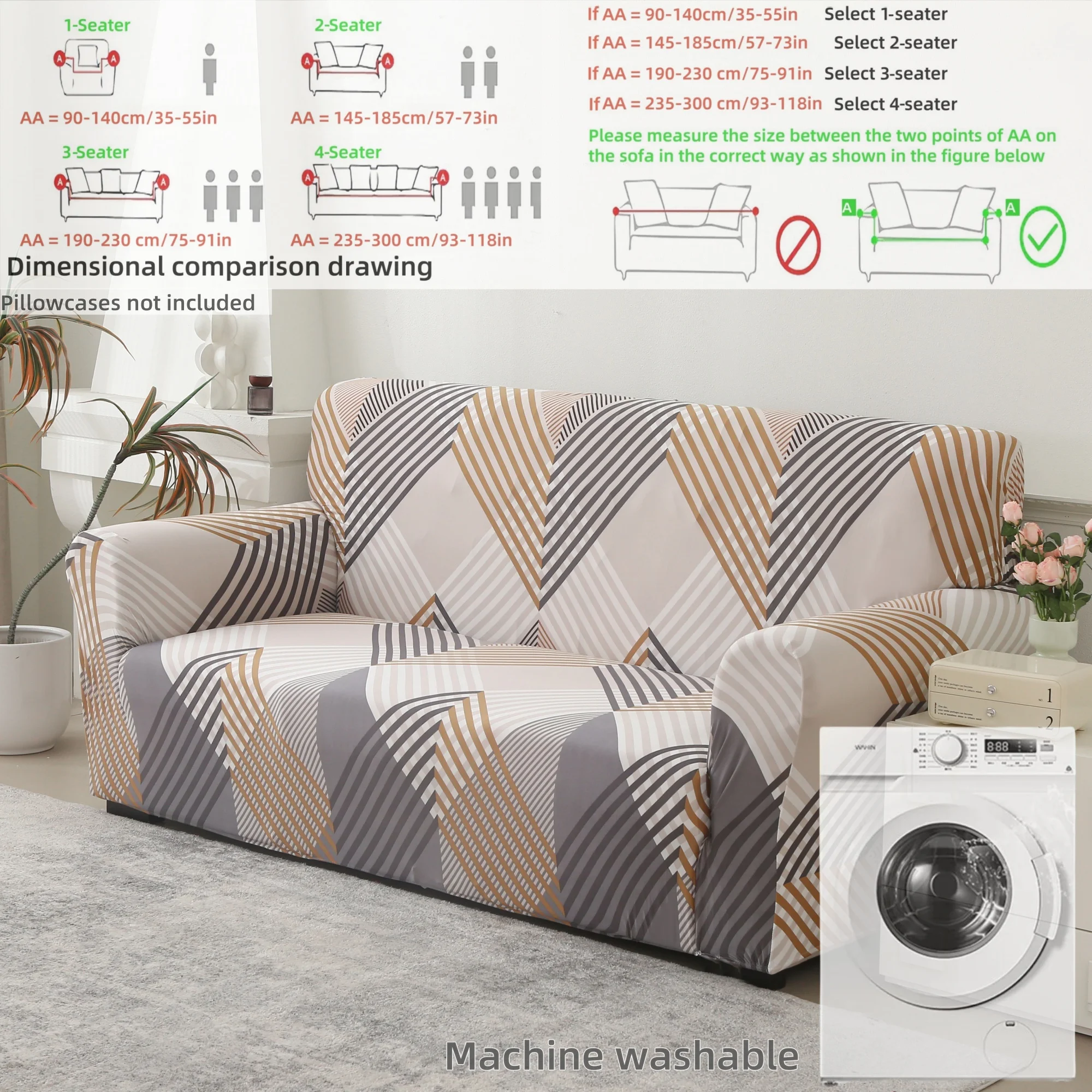 Elegant Geometric Elastic Sofa Cover - All-Season, Soft Comfy, 1/2/3/4 Seats Available, Stretchy Fabric, Living/Bedroom, Durable