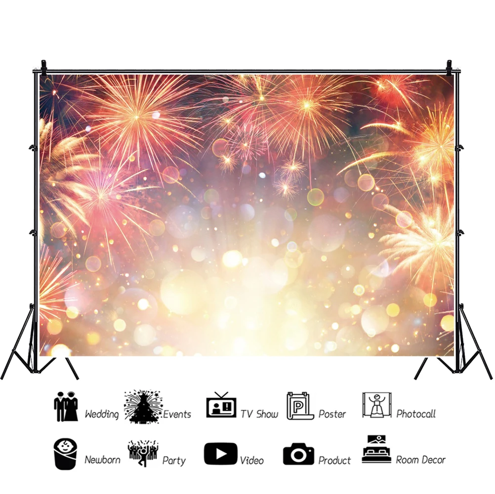 Laeacco ดอกไม้ไฟที่มีสีสันพื้นหลัง Merry Christmas Happy New Year Festival Party Decor เด็กผู้ใหญ่ถ่ายภาพฉากหลัง