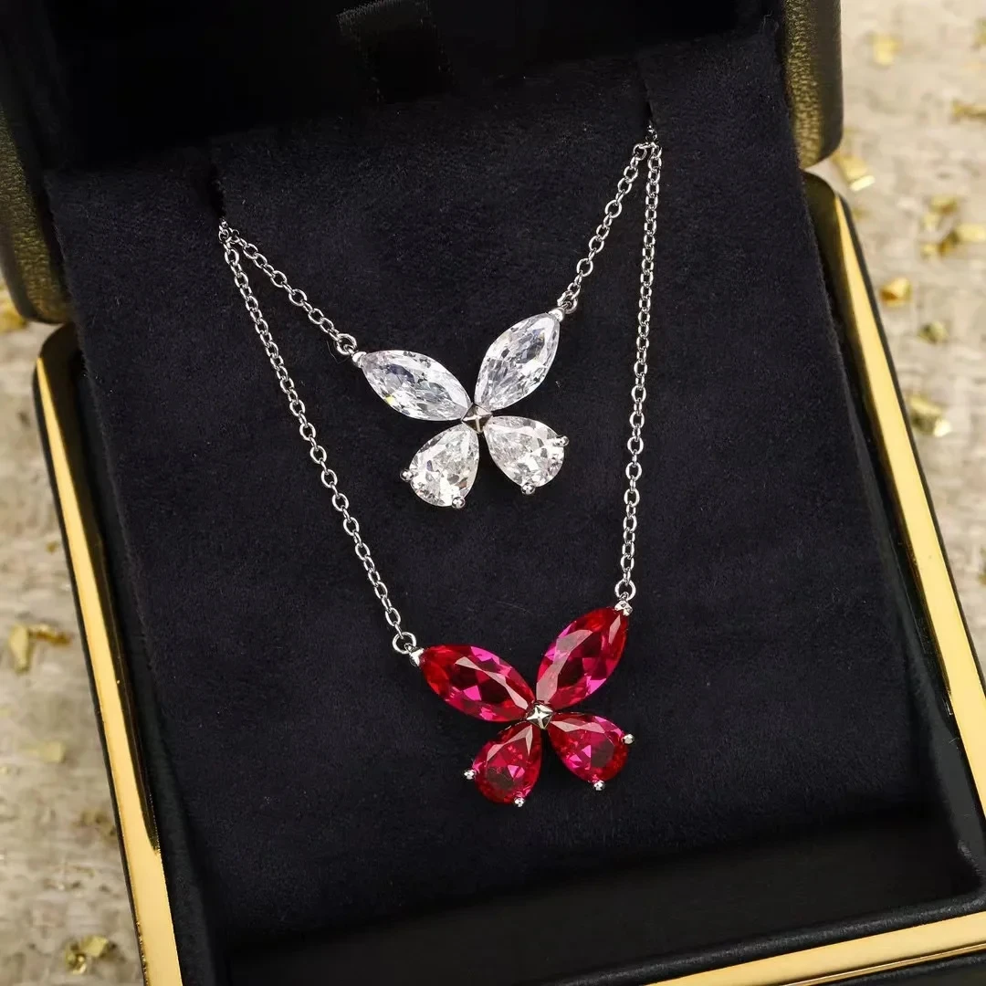 

New Classic High Quality Famous Brand 925 Sliver Party Luxury Jewelry Necklaces For Women Engagement Crystal Butterfly Pendant