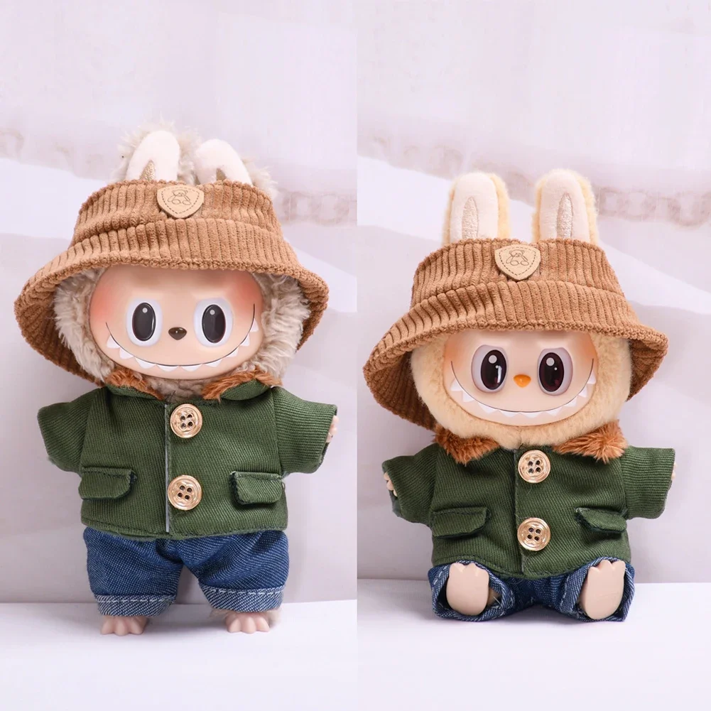 17cm Mini Plush Doll'S Clothes Outfit Dolls Accessories for Korea Kpop Exo Labubu Idol V1 V2 Green Coat Hat Set Clothing Gift