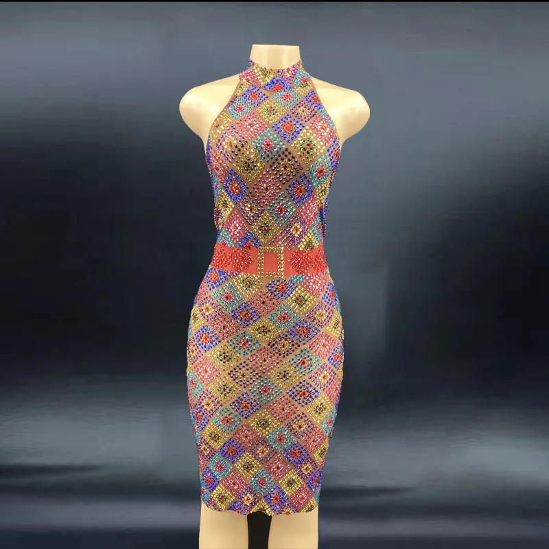 

Diamond Color Sequins Decal Backless Sleeveless Casual Sexy Birthday Dress For Women Formal Dress Women Elegant Dazzling Dresses