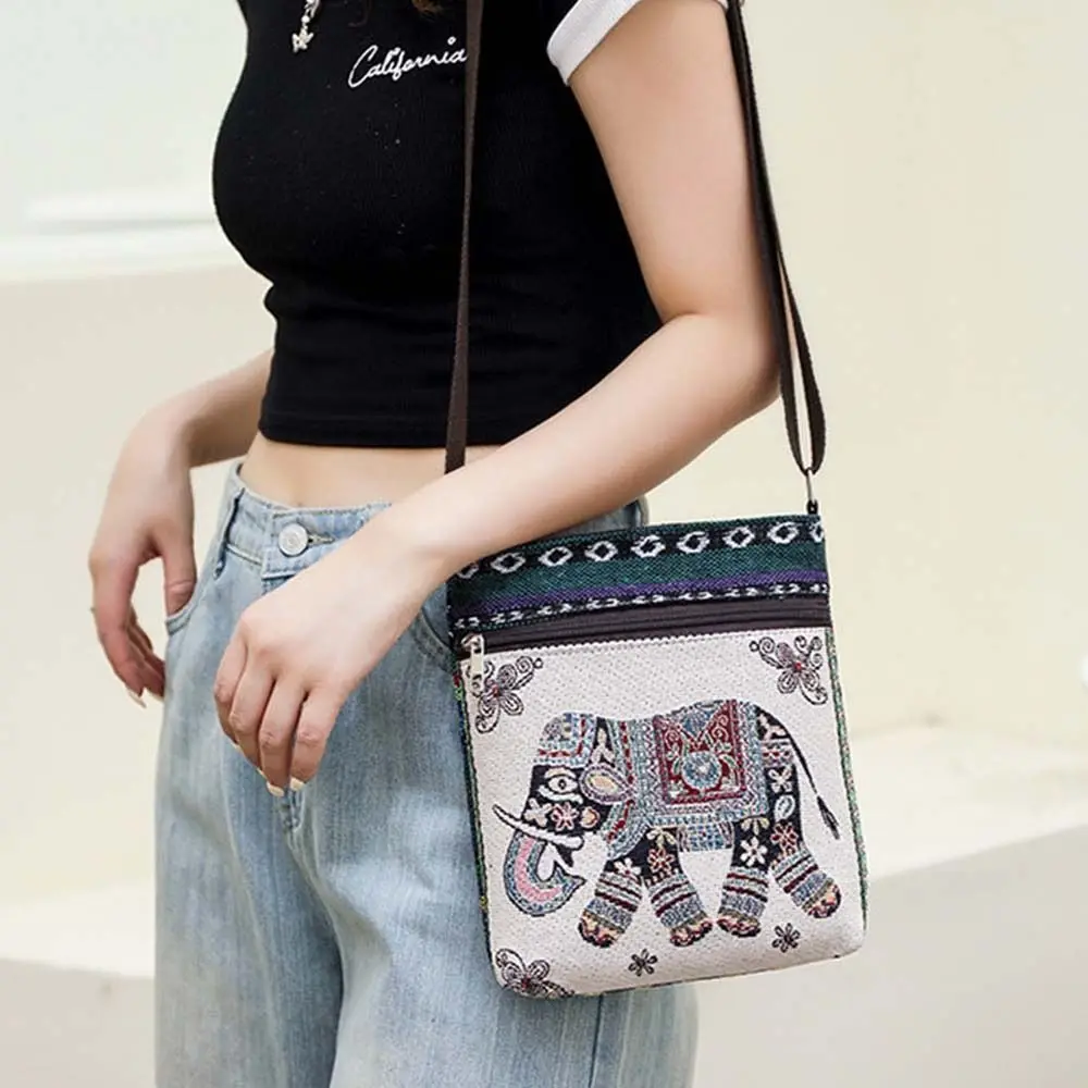 Embroidery Ethnic Style Crossbody Bag Rabbit Butterfly Animal Shoulder Bag Handbag Tote Bag Cute Elephant Cloth Bag