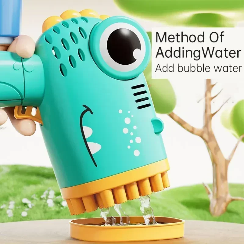Pistola de burbujas de dinosaurio de 40 agujeros, máquina de burbujas totalmente automática de mano sin batería ni agua de burbujas para niños, juguetes de regalo