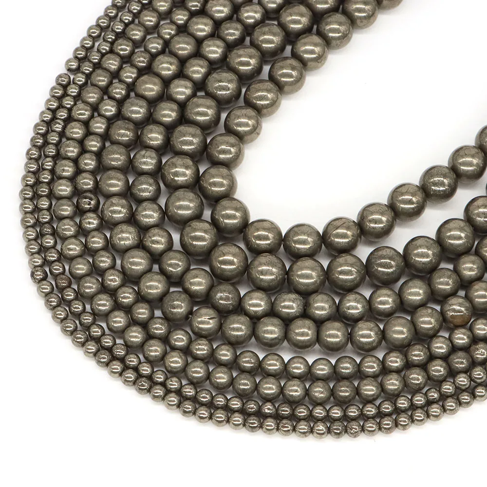 Iron Pyrite Natural Reiki Healing Gemstone 4/6/8/10mm Round Loose Spacer Stones for Jewelry Making DIY Handicrafts Accessories
